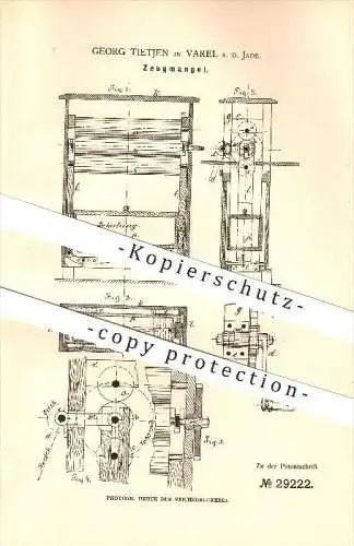 original Patent - Georg Tietjen in Varel a. d. Jade , 1883 , Zeugmangel , Wäscherei , Haushalt !!!