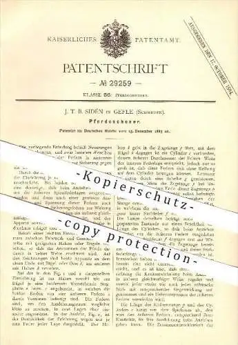 original Patent - J. T. B. Sidén in Gefle / Gävle , Schweden , 1883 , Pferdeschoner , Pferdegeschirr , Pferde !!!