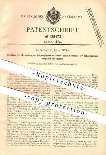 original Patent - Andreas Lurz in Wien , 1900 , Verfahren zur Herstellung von lichtempfindlichem Papier !!!