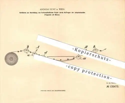 original Patent - Andreas Lurz in Wien , 1900 , Verfahren zur Herstellung von lichtempfindlichem Papier !!!