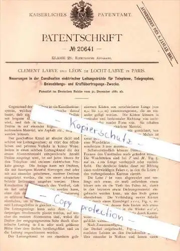 Original Patent - C. Labye et L. de Locht-Labye à Paris , 1881 , conducteurs pour téléphone !!!