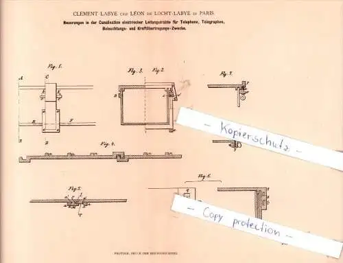 Original Patent - C. Labye et L. de Locht-Labye à Paris , 1881 , conducteurs pour téléphone !!!