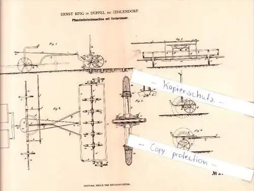 Original Patent - E. Ring in Düppel bei Zehlendorf , 1882 , Pflanzlochstechmaschine mit Vordersteuer , Berlin !!!