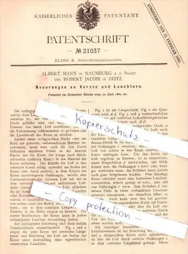 Original Patent - A. Mann in Naumburg a. d. Saale und R. Jacobi in Zeitz , 1882 , !!!