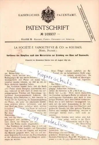 Original Patent - La Societe F. Vanoutryve & Co. in Roubaix , Nord , 1897 !!!