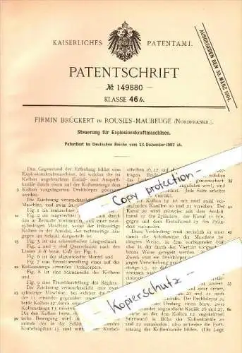 Original Patent - Firmin Brückert à Rousies b. Maubeuge , 1902 , Commande pour moteurs à explosion !!!