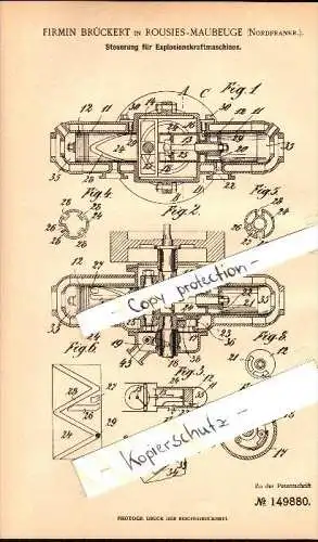 Original Patent - Firmin Brückert à Rousies b. Maubeuge , 1902 , Commande pour moteurs à explosion !!!