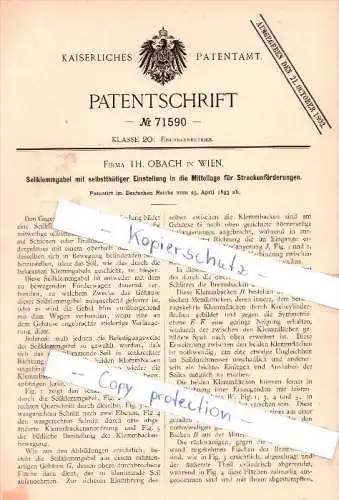 Original Patent - Firma Th. Obach in Wien , 1893 , Eisenbahn  !!!