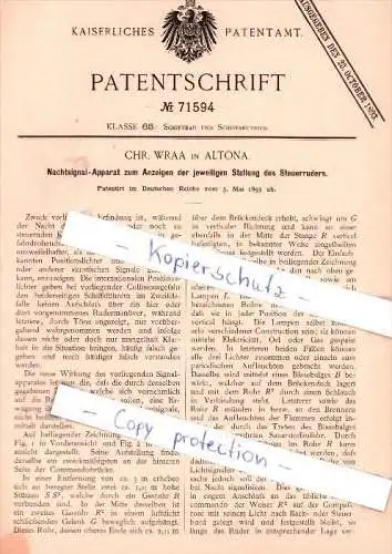 Original Patent - Chr. Wraa in Altona , 1893 , Nachtsignal-Apparat , Schiffbau und Schiffsbetrieb , Hamburg !!!