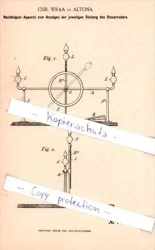 Original Patent - Chr. Wraa in Altona , 1893 , Nachtsignal-Apparat , Schiffbau und Schiffsbetrieb , Hamburg !!!