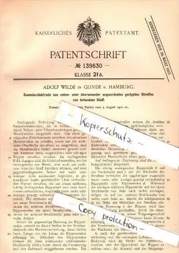 Original Patent - Adolf Wilde in Glinde b. Hamburg , 1900 , Sammlerelektrode !!!