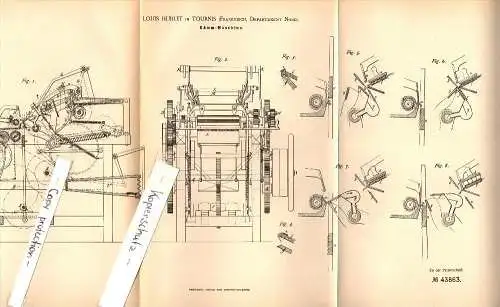 Original Patent - Louis Hublet à Tournis , Dep. Nord , 1887 , Machine pour la filature !!!