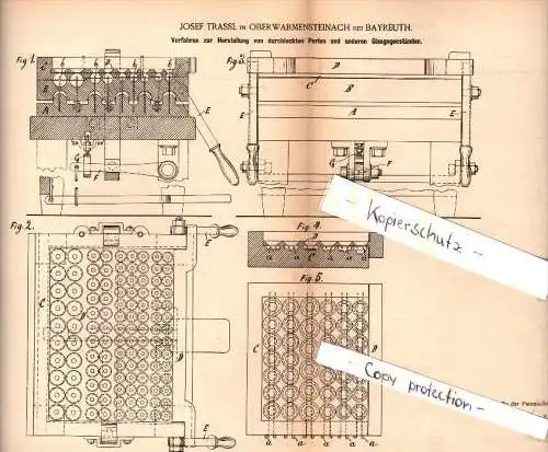 Original Patent - Josef Trassl in Oberwarmensteinach b. Bayreuth , 1885 , Herstellung von Perlen , Warmensteinach , Glas