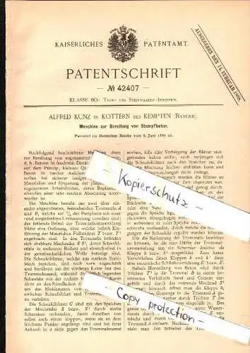 Original Patent - Alfred Kunz in Kottern b. Kempten , 1887 , Maschine für Stampfbeton , Beton , Bau , Maurer !!!