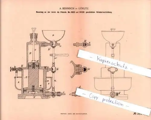 Original Patent  - A. Behnisch in Görlitz , 1886 , Neuerung an Schmiervorrichtung !!!