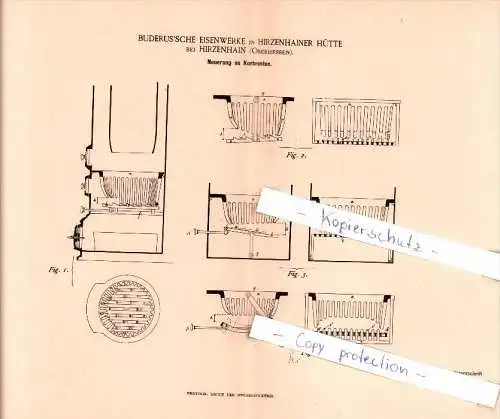 Original Patent  - Buderus 'sche Eisenwerke in Hirzenhainer Hütte  ,1886 , Korbrost , Hirzenhain , Heizung , Heizungsbau