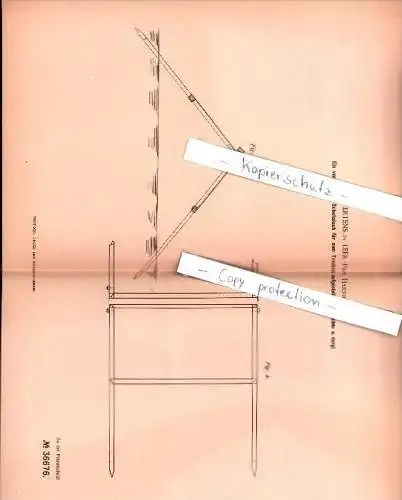 Original Patent - Wertens in Leer , Prov. Hannover , 1885 ,  verstellbares Schutzdach für Feldfrüchte !!!