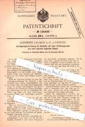 Original Patent - Eisenwerk Laufach A.-G. in Laufach , 1905 , Beschickungsvorrichtung für Röstöfen , Aschaffenburg !!!