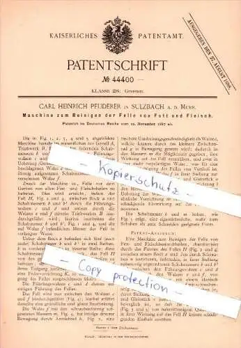 Original Patent - Carl Heinrich Pfuderer in Sulzbach a. d. Murr , 1887 , Gerberei !!!