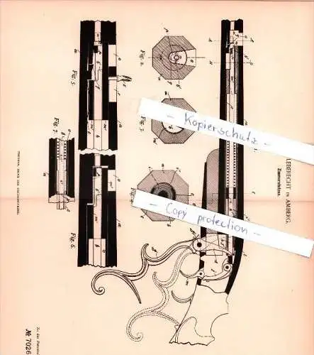 Original Patent - Carl Leberecht in Amberg , 1892 , Zimmerstutzen , Schusswaffen , Geschosse !!!