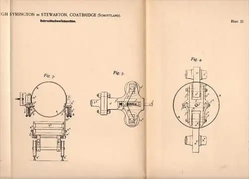 Original Patent -  Hugh Symington in Stewarton , Coatbridge , 1895 , Pipe seam welding machine , Scotland !!!