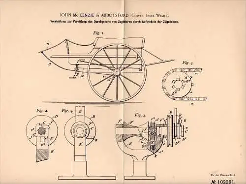 Original Patent - J. Mc Kenzie in Abbotsford , Cowes , 1897 , Device for carriages , horse cart , accident prevention