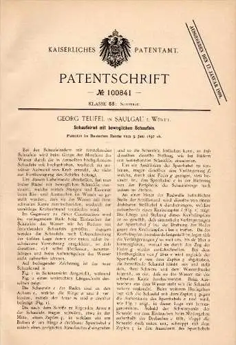 Original Patent - Georg Teufel in Saulgau i. Württ., 1897 , Schaufelrad , Schiff , Schiffbau !!!