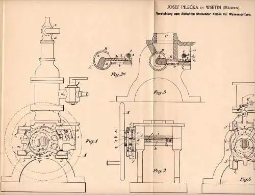 Original Patent - Josef Pilecka in Wsetin / Vsetin , 1892 , Abdichtung für Wasserspritzen , Feuerwehr , Pumpen , Mähren