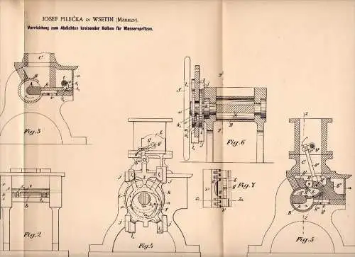 Original Patent - Josef Pilecka in Wsetin / Vsetin , 1892 , Abdichtung für Wasserspritzen , Feuerwehr , Pumpen , Mähren