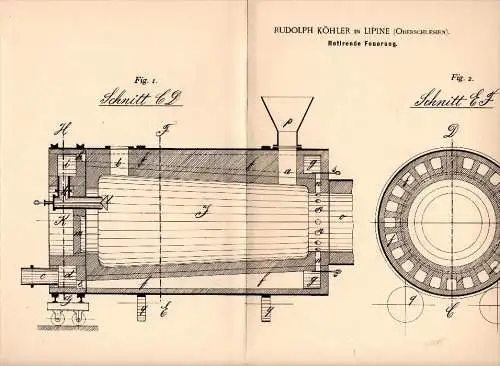 Original Patent - R. Köhler in Lipine / Lipiny , Oberschlesien , 1891 , Feuerung , Schwientochlowitz / &#346;wi&#281;toc