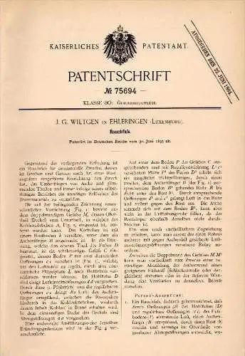 Original Patent - J.G. Wiltgen in Ehleringen , Luxemburg , 1893 , Rauchfaß , Rauchen , Sassenheim , Beles , Zolwer !!