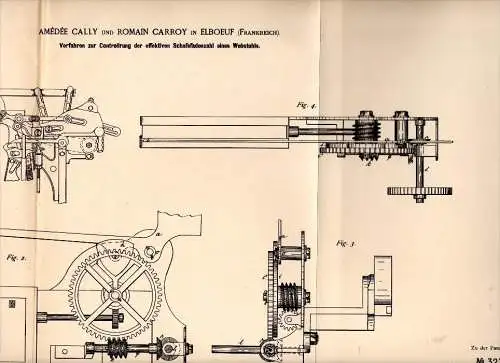 Original Patent - Amédée Cally et Romain Carroy dans Elbeuf , 1884 , Appareil de commande pour métier à tisser , tissage