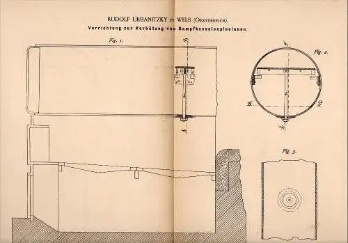 Original Patentschrift - Rudolf Urbanitzky in Wels , 1885 , Verhütung von Dampfkesselexplosion , Dampfmaschine !!!