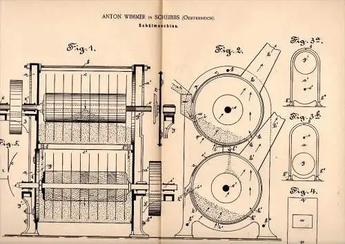 Original Patentschrift - Anton Wimmer in Scheibbs , 1888 , Schälmaschine , Mühle !!!