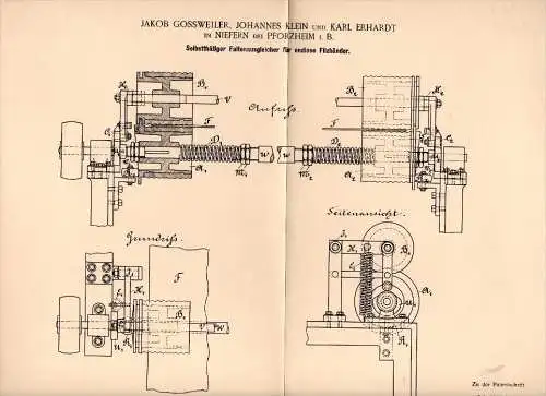 Original Patentschrift -J. Gossweiler und K. Erhardt in Niefern - Öschelbronn , 1894 , Apparat für Papier , Pforzheim !!