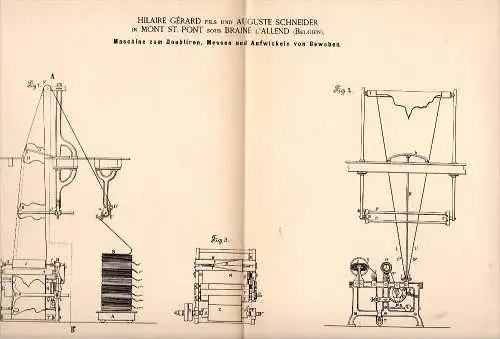 Original Patentschrift - H. Gérard und A. Schneider in Mont St. Pont sous Braine l’Alleud , 1885 , Maschine für Gewebe !