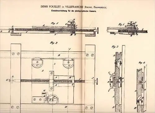 Original Patentschrift -Denis Fouillet dans Villefranche sur Saône ,1885,Ajusteur pour appareil photographique , photo !