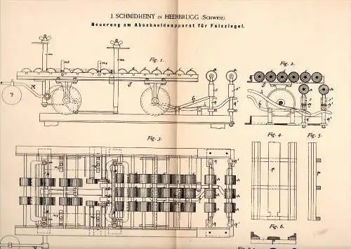 Original Patentschrift - J. Schmidheiny in Heerbrugg , 1885 , Apparat für Falzziegel , Dachziegel , Dachdecker , Dach !!