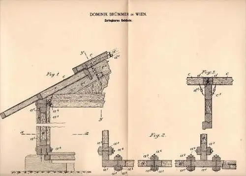 Original Patentschrift - Dominik Brümmer in Wien , 1896, zerlegbares Gebäude , Baracke , Hausbau , Hütte , Bau , Hochbau