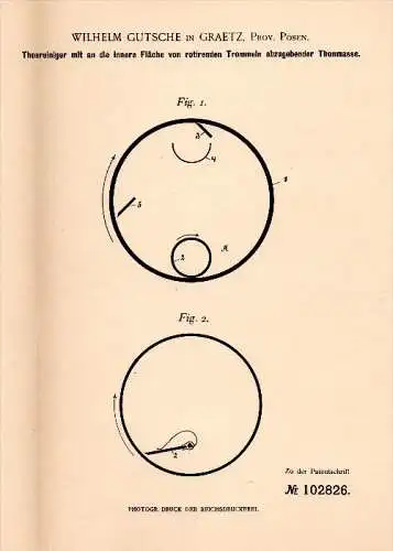 Original Patentschrift - W. Gutsche in Grätz / Grodzisk Wielkopolski , 1898 , Thonreiniger für Thon , Keramik , Posen !!