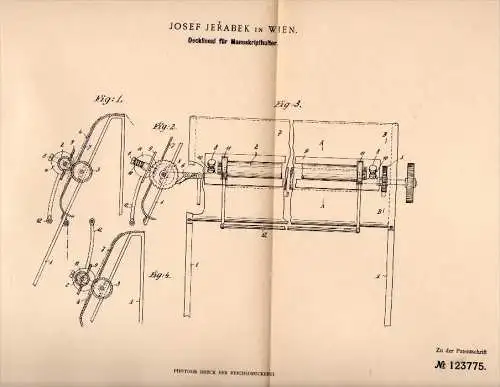 Original Patentschrift - Josef Jerabek in Wien , 1899 , Lineal für Manuskripthalter , Manuskript !!!