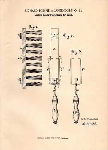 Original Patentschrift - Richard Böhme in Jänkendorf b. Görlitz , 1890 , Handgriff für Besen , Waldhufen !!!