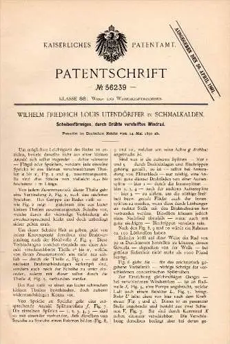 Original Patentschrift -W.F. Louis Untendörffer in Schmalkalden ,1890, scheibenförmiges Windrad , Windpark , Windenergie