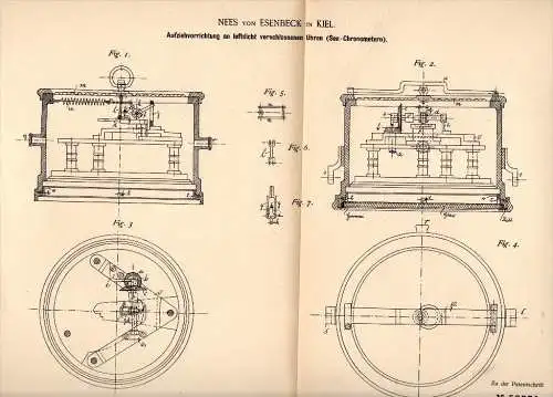 Original Patentschrift - Nees von Esenbeck in Kiel , 1891 , See - Chronometer , Aufziehvorrichtung , Uhr !!!