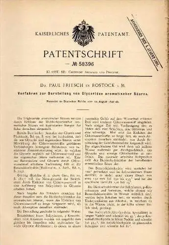 Original Patentschrift - Dr. Paul Fritsch in Rostock i. Mecklenburg , 1890 , Darstellung von Glyceriden , Chemie , Labor