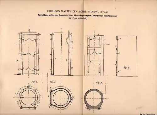 Original Patentschrift - Johannes Walter der Achte in Oppau b. Ludwigshafen a. Rhein , 1890 , Apparat für Cement !!!