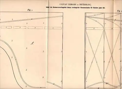 Original Patentschrift - G. Sämann in Insterburg / Tschernjachowsk , 1892 , Klavier - Resonanzboden , Musik !!!