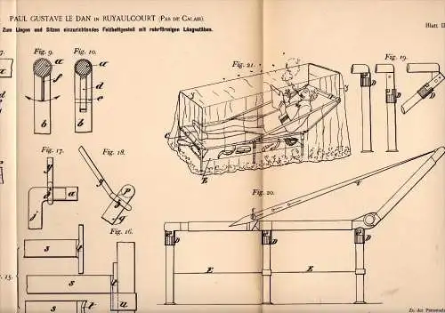 Original Patentschrift - P.G. le Dan dans Ruyaulcourt , Pas de Calais , 1893 , Cadre pour les lits, militaire !!!