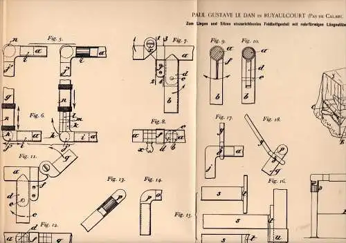 Original Patentschrift - P.G. le Dan dans Ruyaulcourt , Pas de Calais , 1893 , Cadre pour les lits, militaire !!!