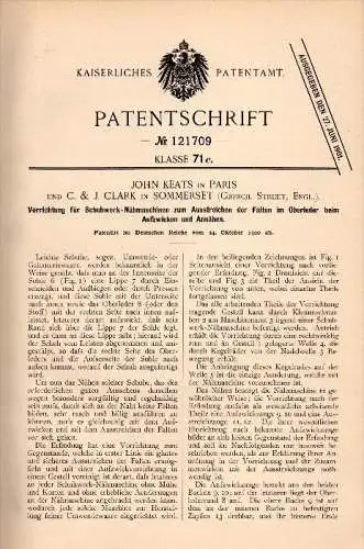 Original Patentschrift - J. Clark in Somerset , Street ,1900, Sewing machine for shoes, shoemaker , J. Keats in Paris !!